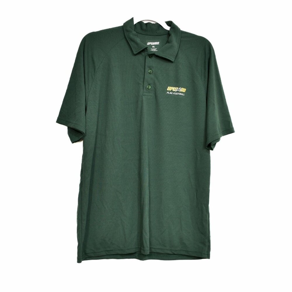 Upward Flag Football Mens Dark Green Polo Shirt Polyester Short Sleeve Size L